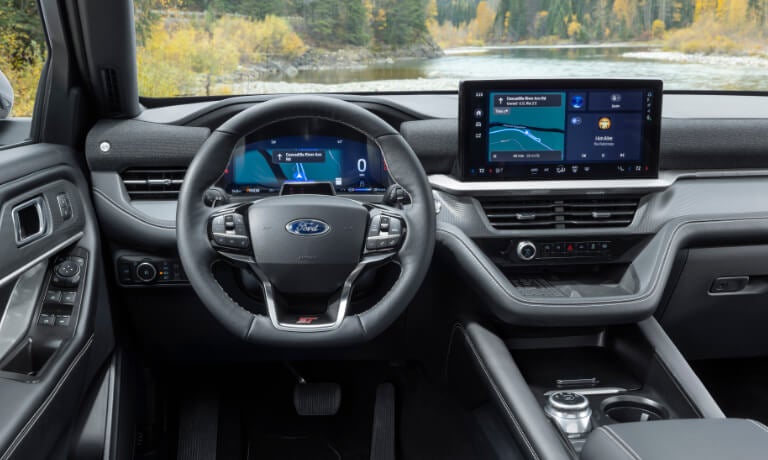 2026 Ford Explorer interior steering wheel and infotainment system